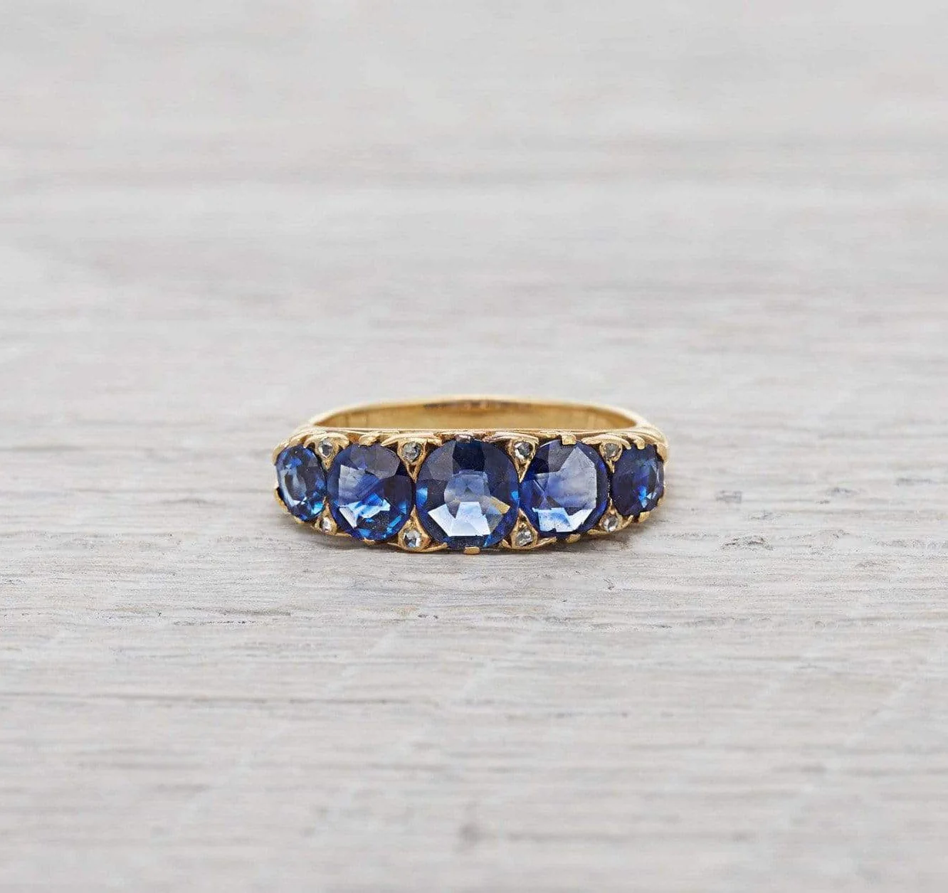 Victorian Sapphire and Gold Five Stone Engagement Ring - Image 2