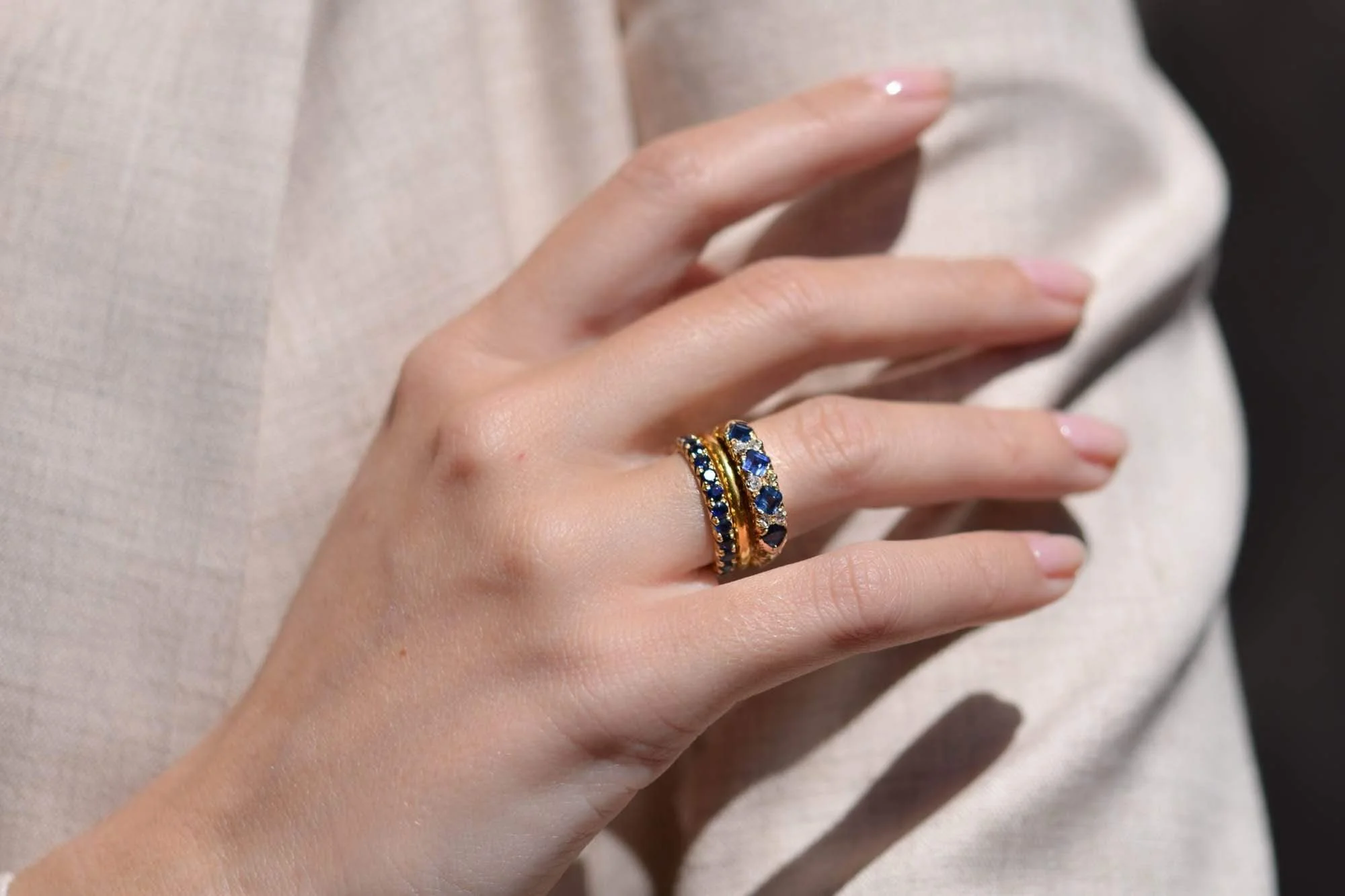 Victorian Step Cut Sapphire & Diamond Half-Band - Image 5