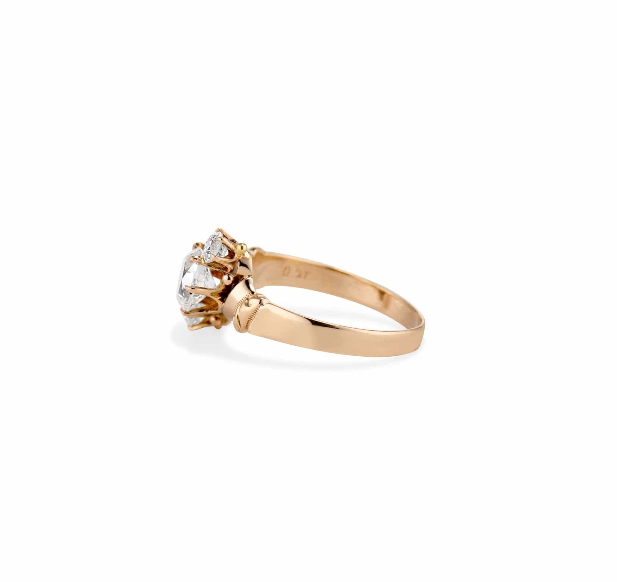 Allsop Bros. Victorian Three-Stone .90 Carat Old Mine Cushion Diamond Ring, America - Image 3