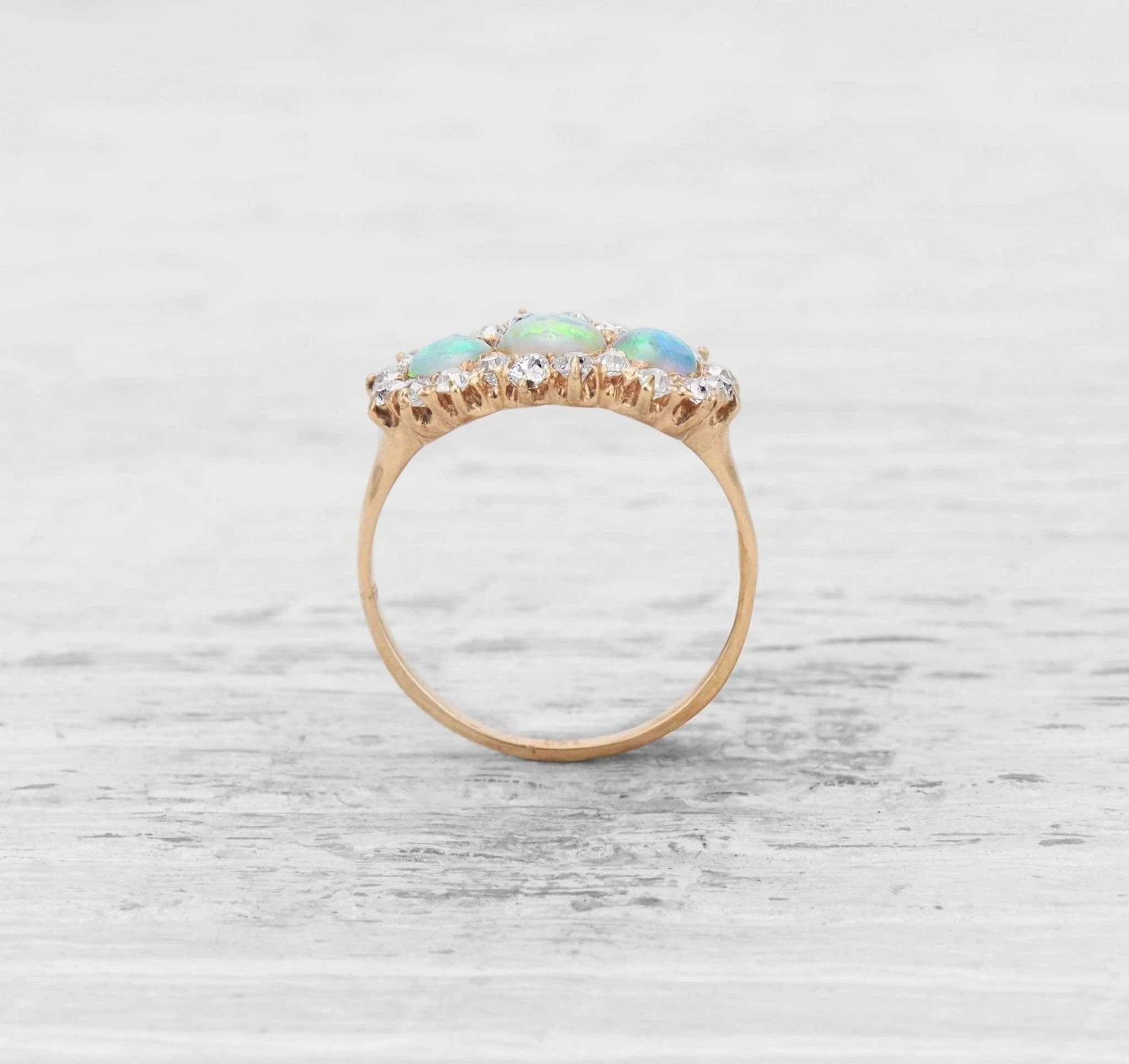 VICTORIAN THREE-STONE OPAL AND DIAMOND ENGAGEMENT RING - Image 5