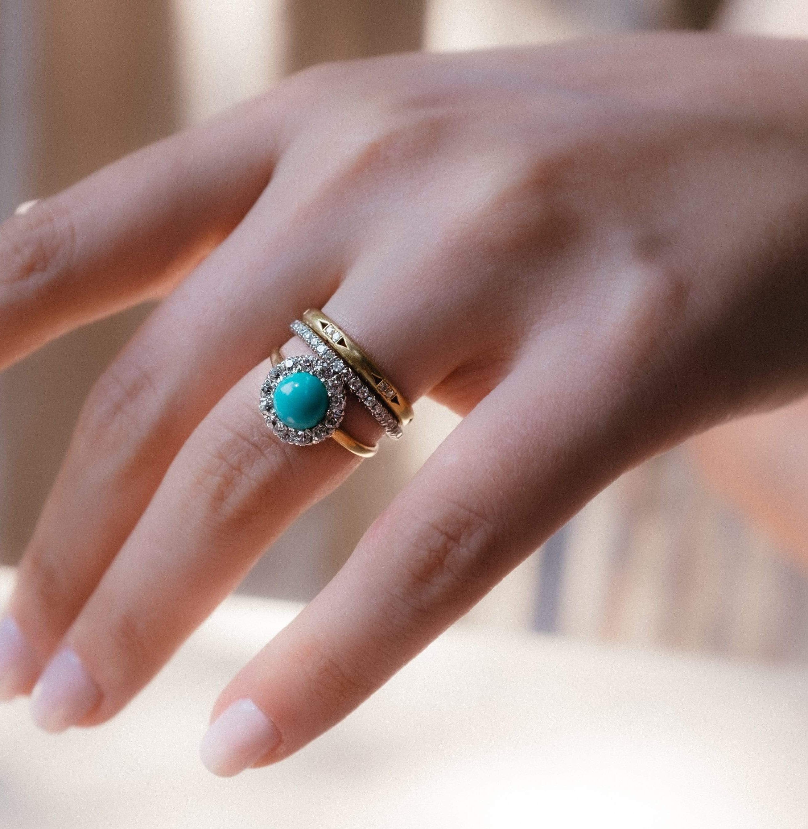 Victorian Turquoise and Diamond Cluster Ring - Image 5