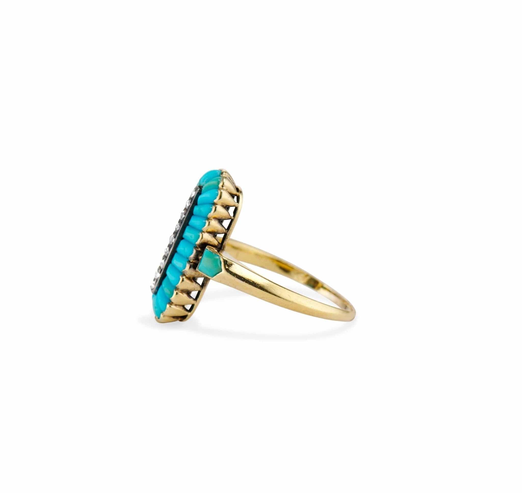 Victorian Turquoise Cabochon and Rose Cut Diamond Dinner Ring - Image 3