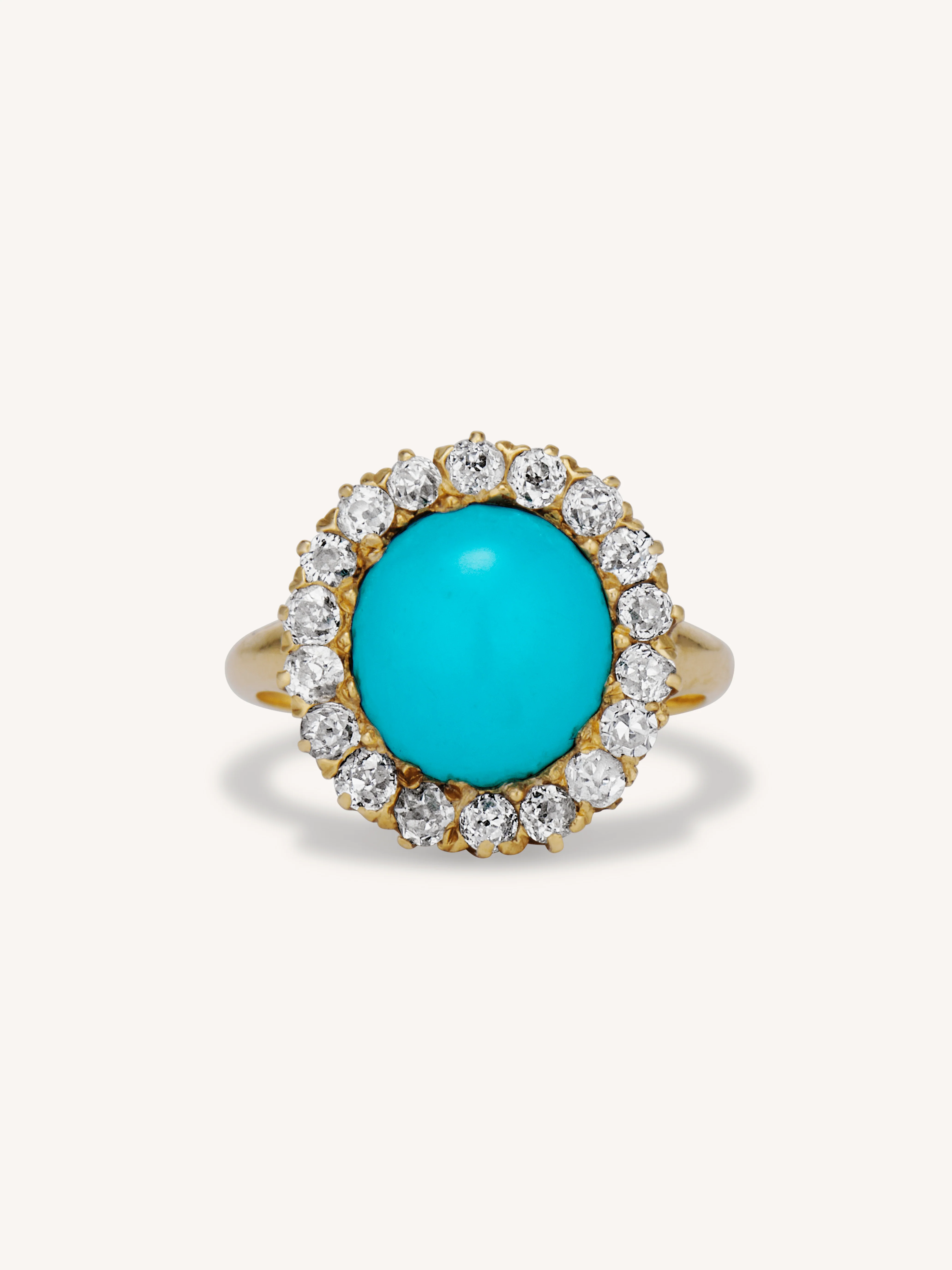 Victorian Turquoise & Diamond Antique Yellow Gold Cluster Ring