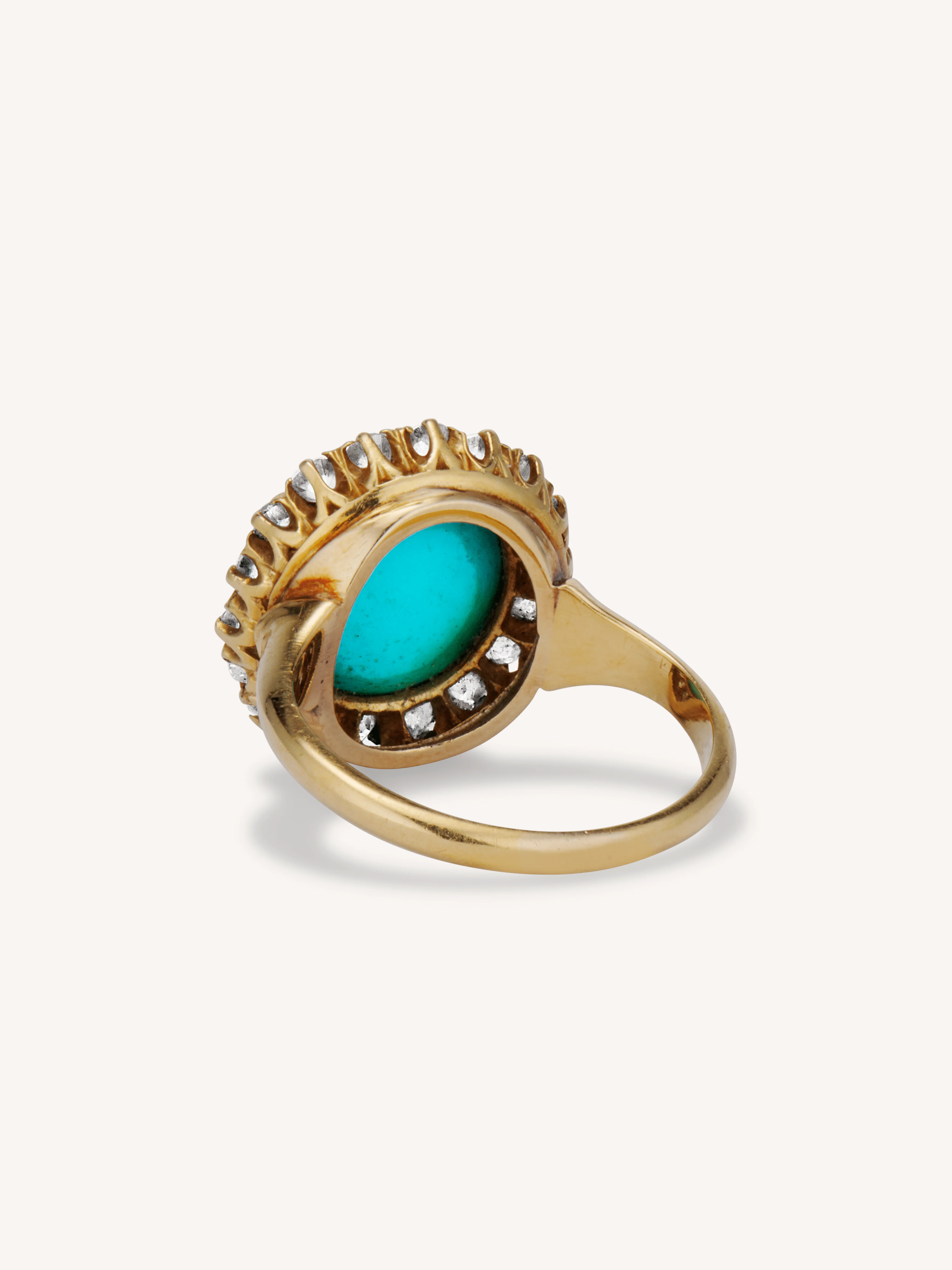 Victorian Turquoise & Diamond Antique Yellow Gold Cluster Ring - Image 4