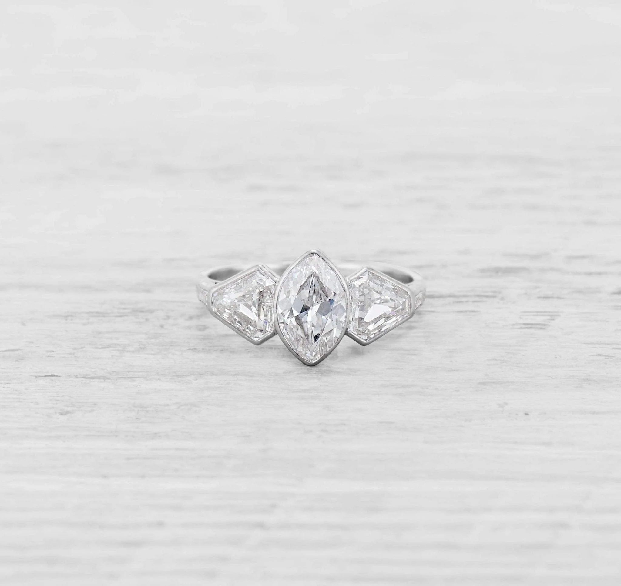 Vintage Art Deco 1.15 Carat Marquise & Sheild Cut Diamond Three Stone Engagement Ring - Image 2