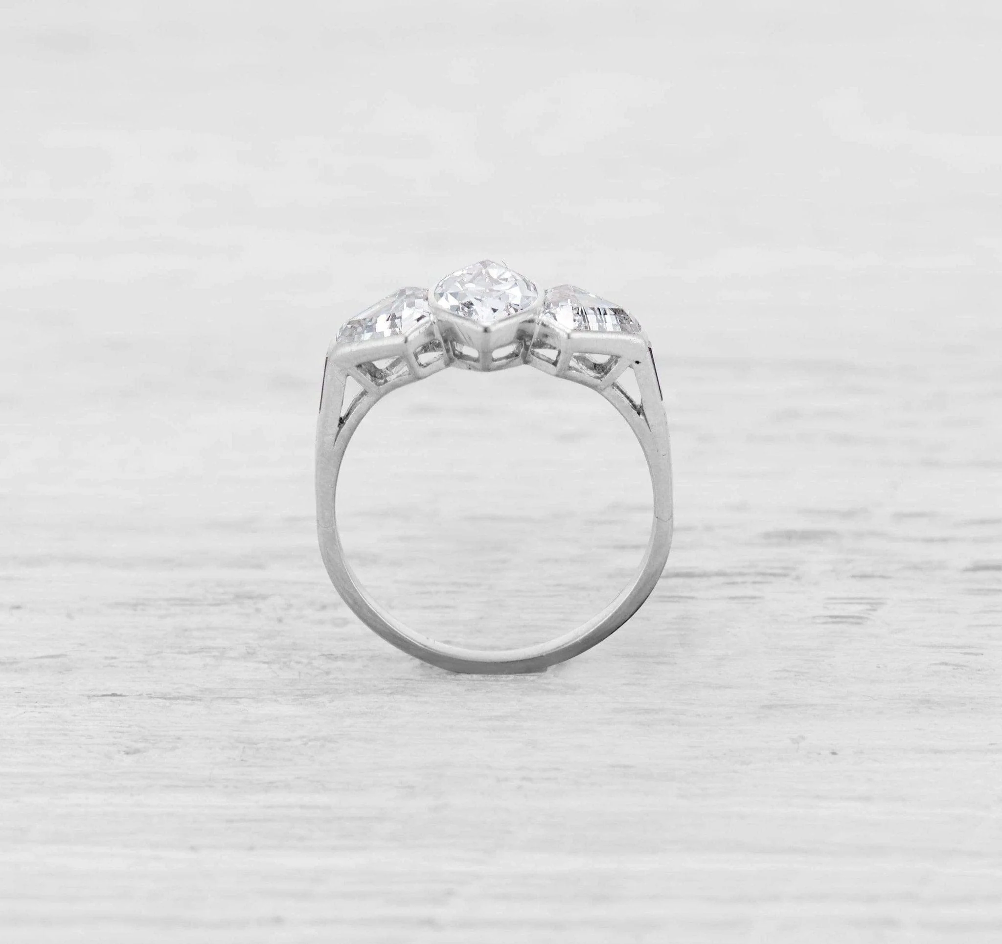 Vintage Art Deco 1.15 Carat Marquise & Sheild Cut Diamond Three Stone Engagement Ring - Image 4
