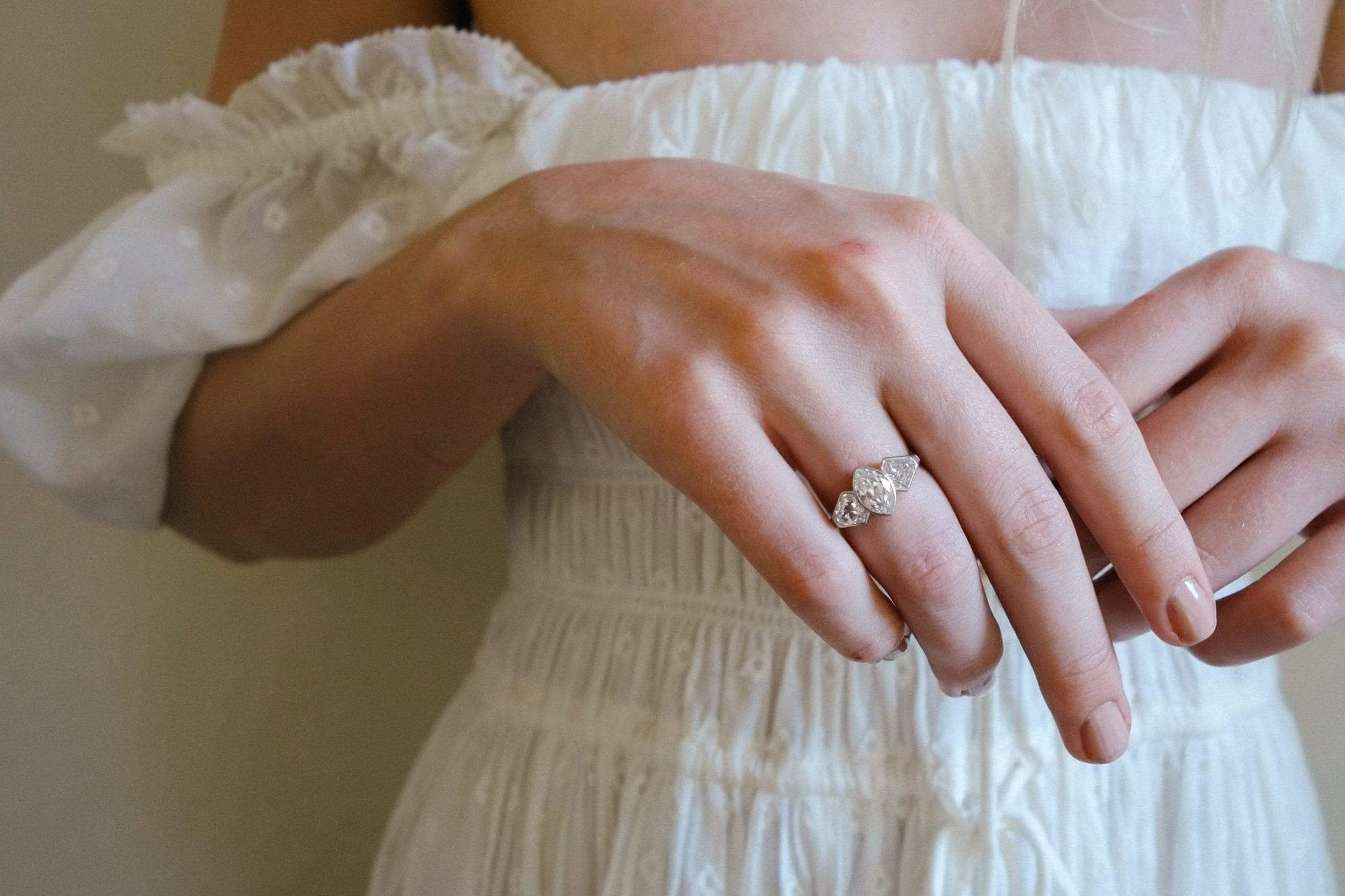 Vintage Art Deco 1.15 Carat Marquise & Sheild Cut Diamond Three Stone Engagement Ring - Image 5