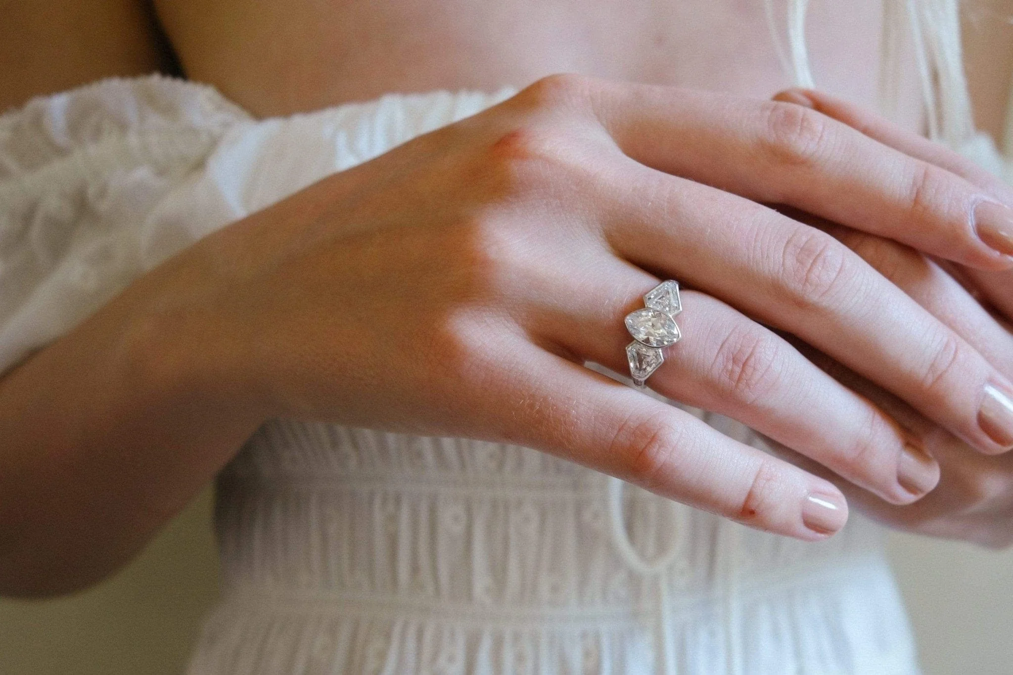 Vintage Art Deco 1.15 Carat Marquise & Sheild Cut Diamond Three Stone Engagement Ring - Image 6
