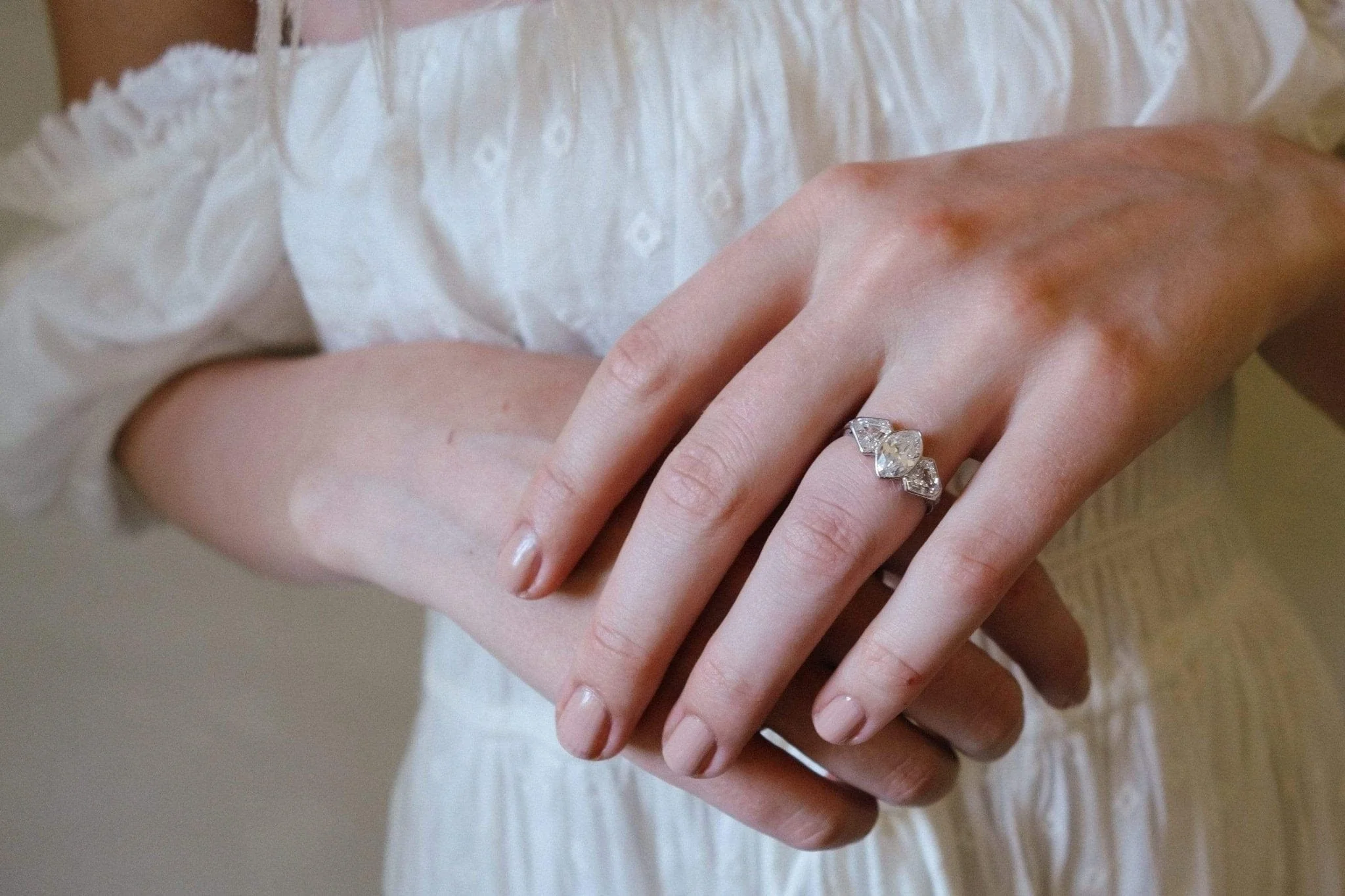 Vintage Art Deco 1.15 Carat Marquise & Sheild Cut Diamond Three Stone Engagement Ring - Image 7