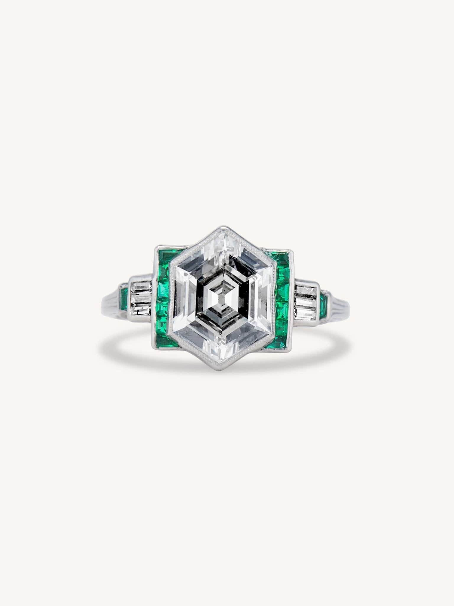 Art Deco 2.17 Carat Hexagonally Shaped Diamond Vintage Engagement Ring