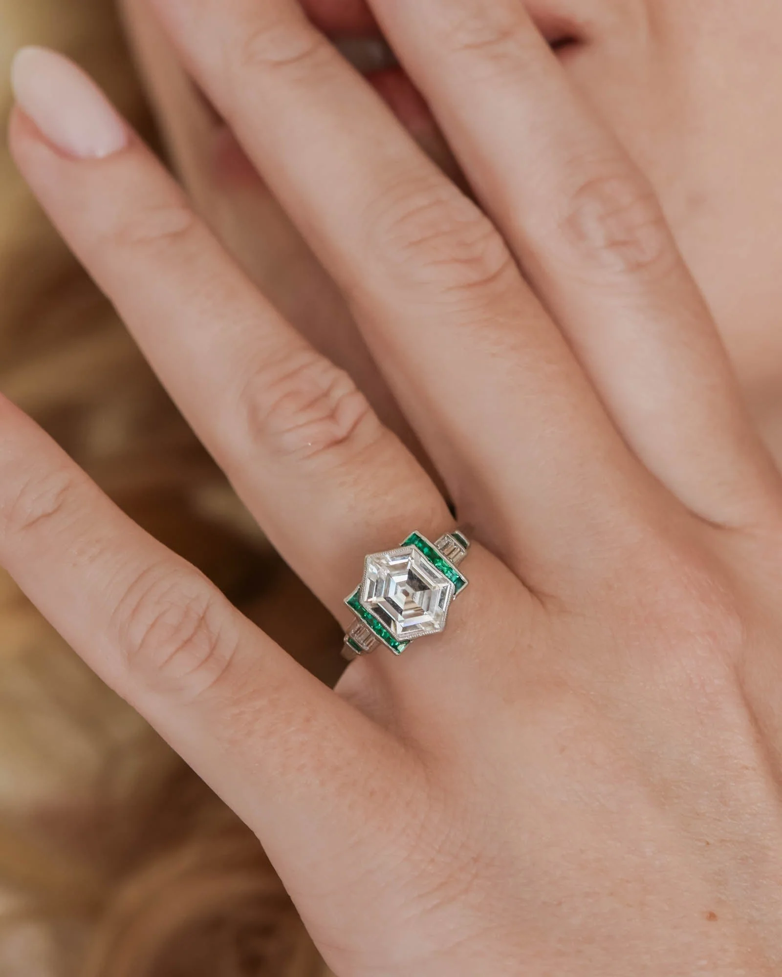 Art Deco 2.17 Carat Hexagonally Shaped Diamond Vintage Engagement Ring - Image 2