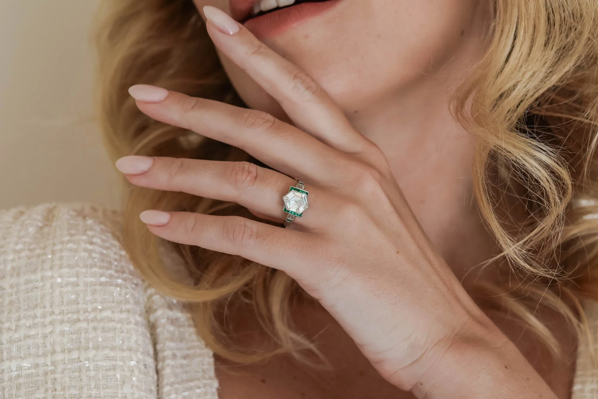 Art Deco 2.17 Carat Hexagonally Shaped Diamond Vintage Engagement Ring - Image 6