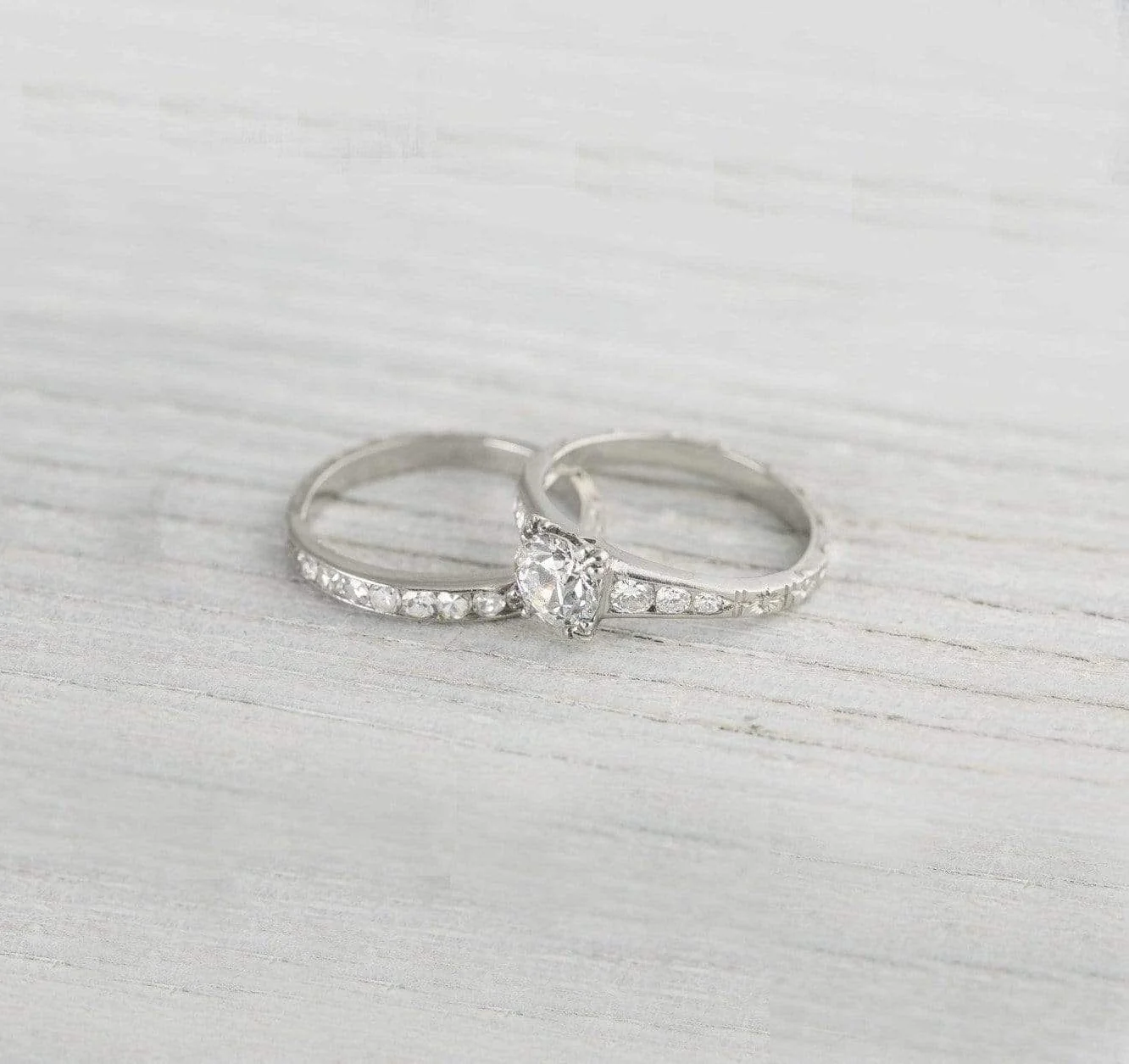 Vintage Art Deco Diamond Engagement Ring & Wedding Band Set