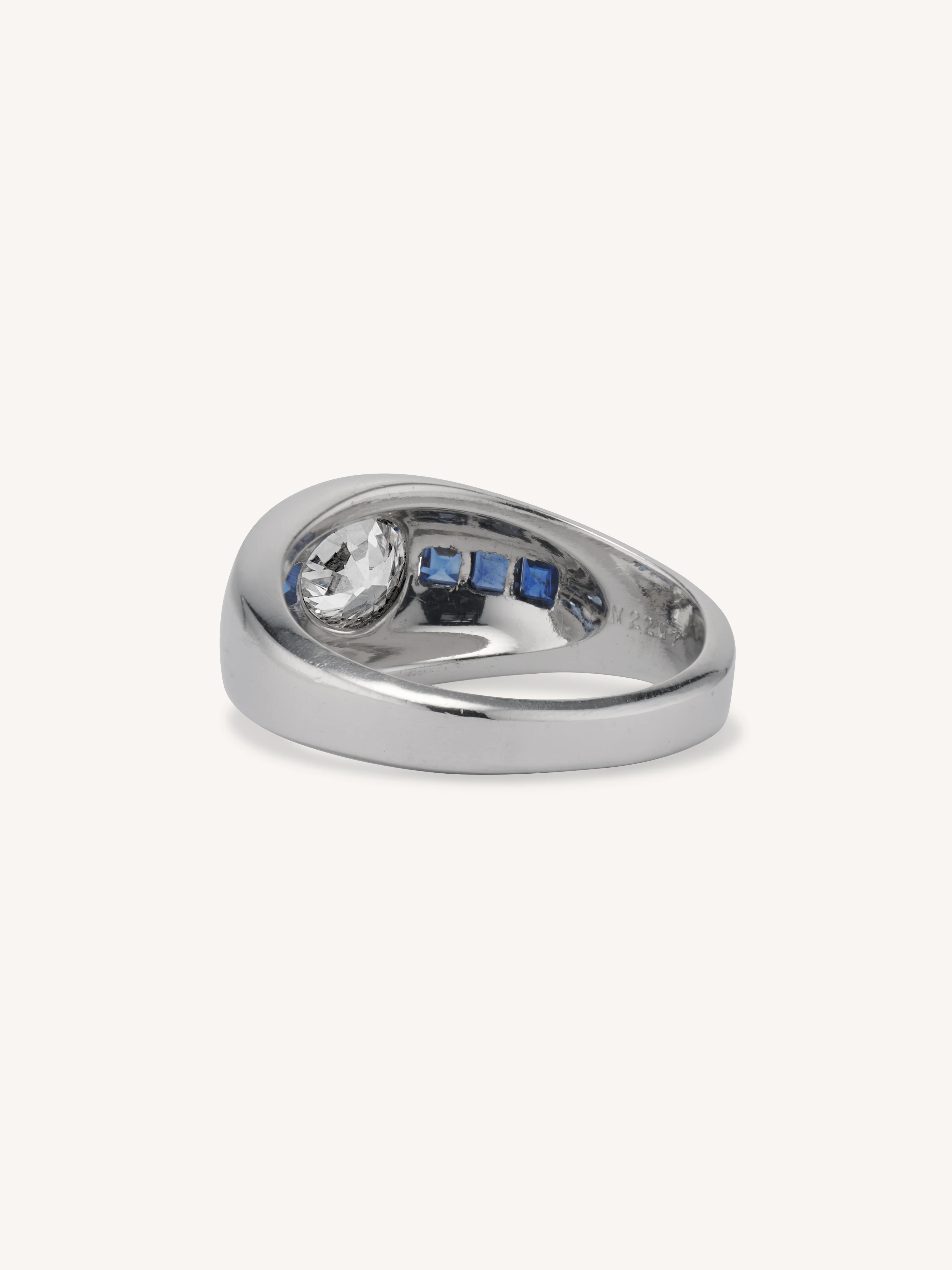 Vintage Art Moderne Platinum Diamond & Sapphire Bombé Ring - Image 5