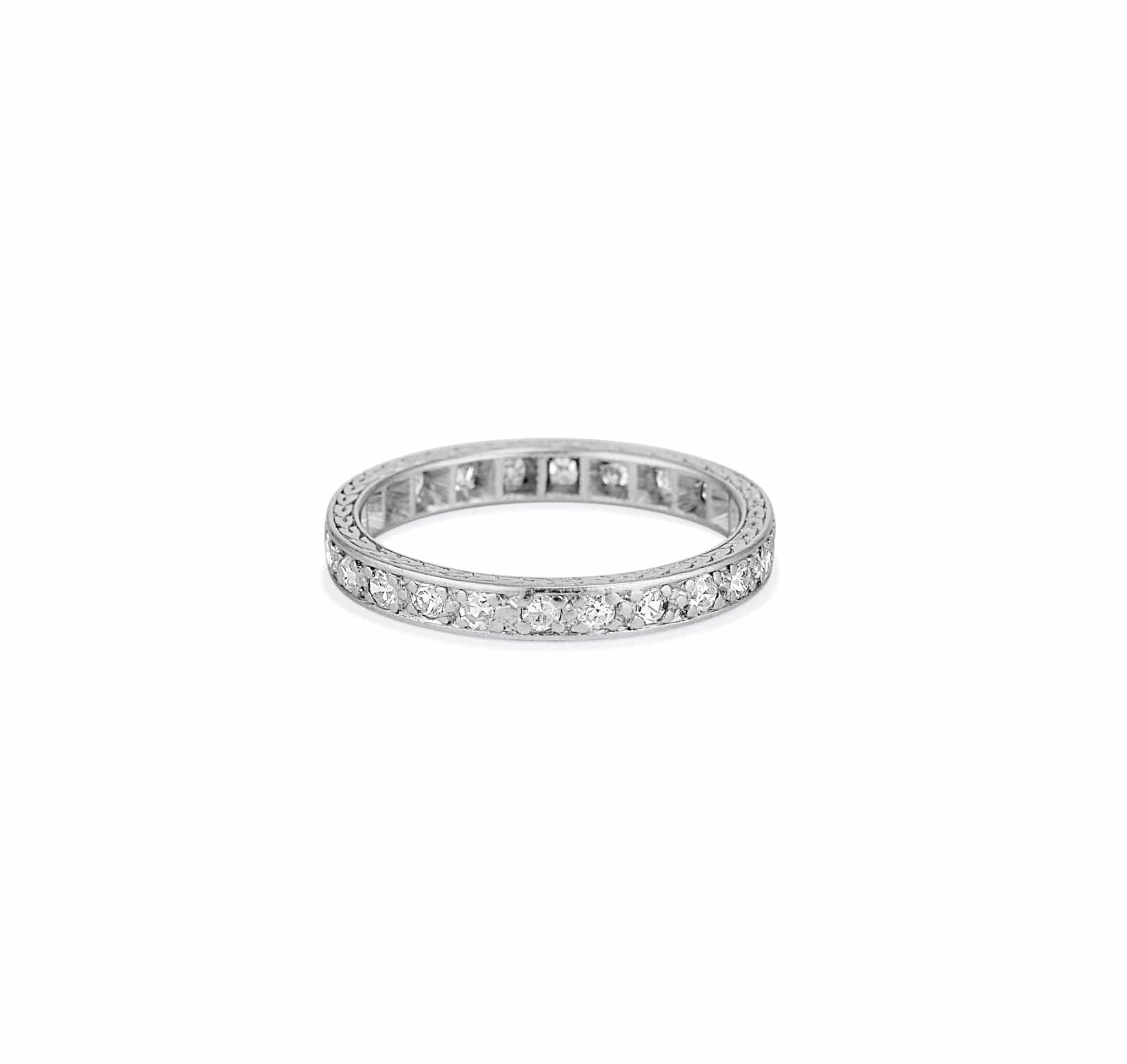 1930s Engraved Wedding Band with .50 Single Cut Diamonds