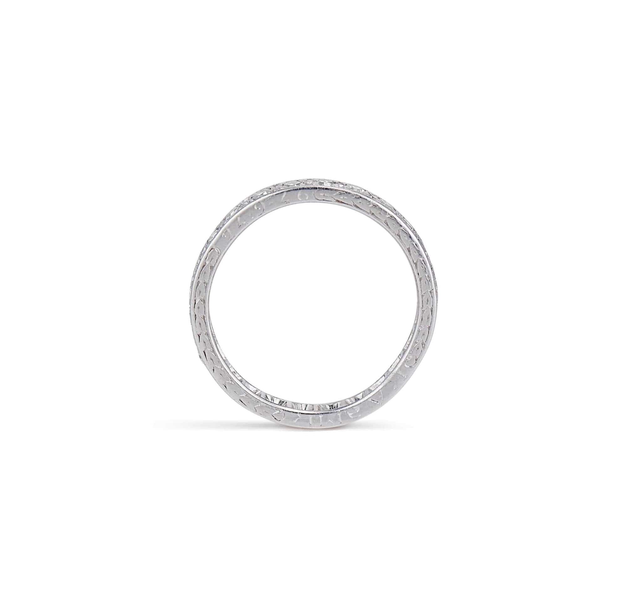 1930s Engraved Wedding Band with .50 Single Cut Diamonds - Image 3