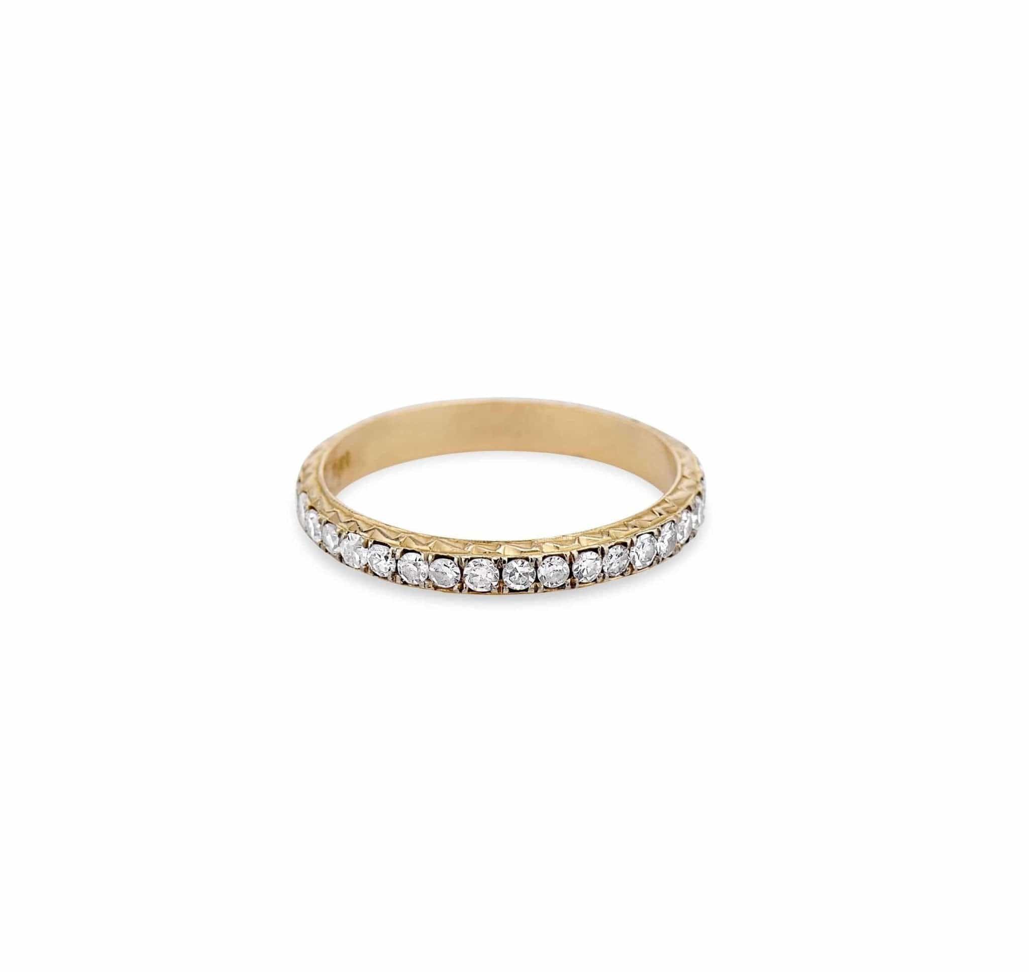 Engraved Wedding Band with .60 Single Cut Diamonds in Gold
