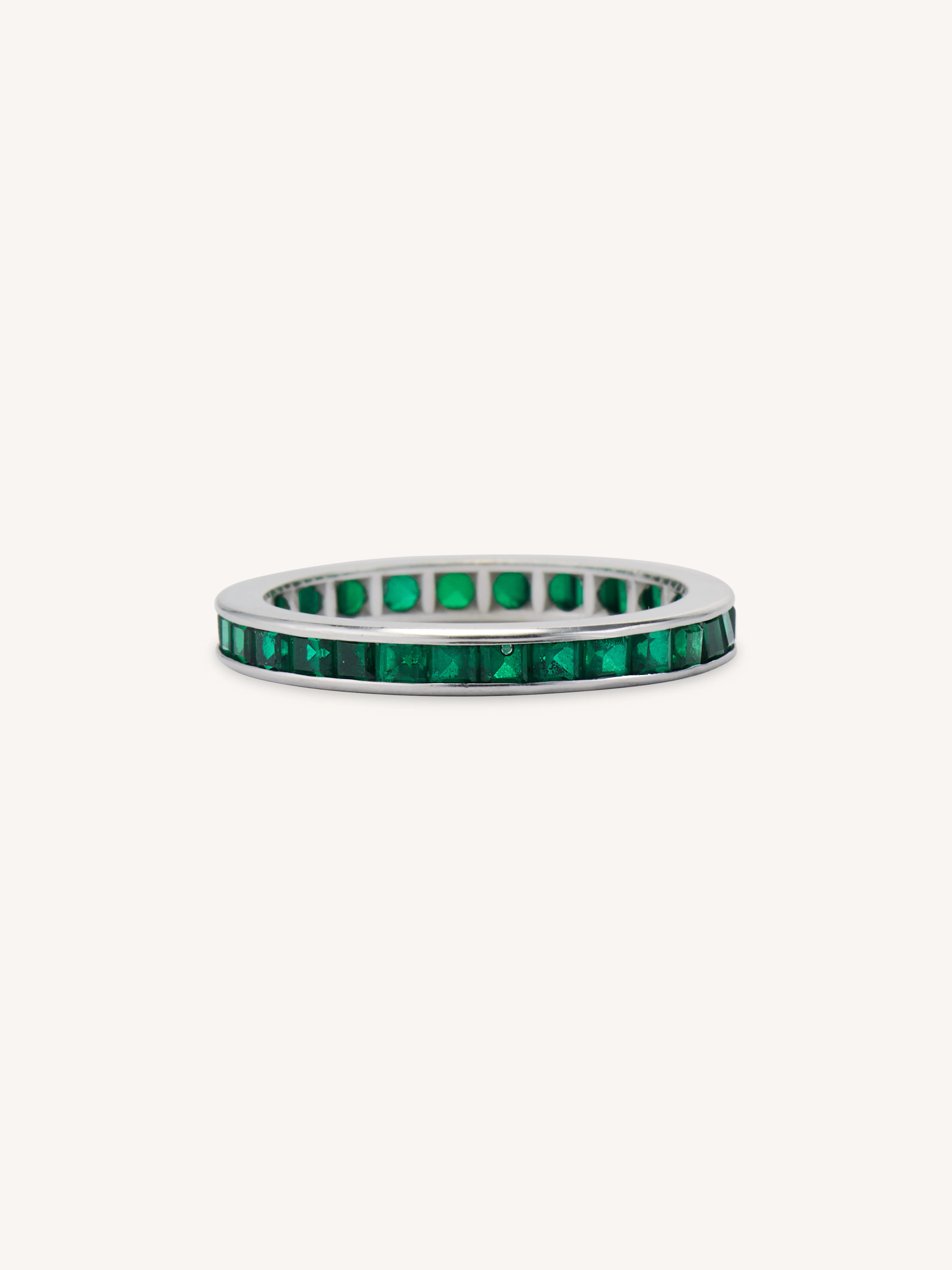 Art Deco Emerald & White Gold Eternity Vintage Wedding Band - Size 6