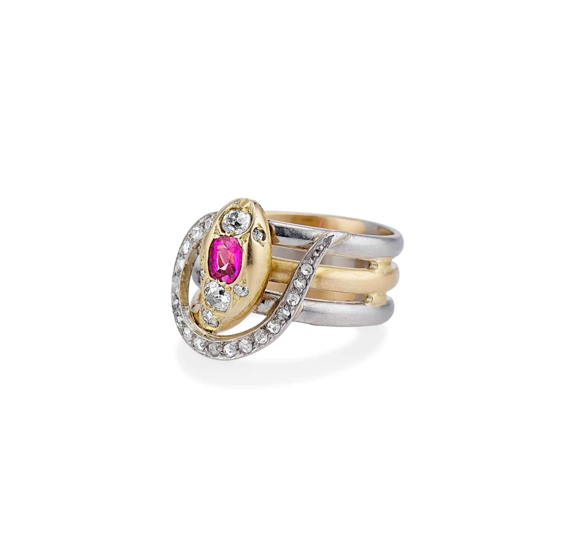 Vintage French Ruby & Diamond Snake Ring