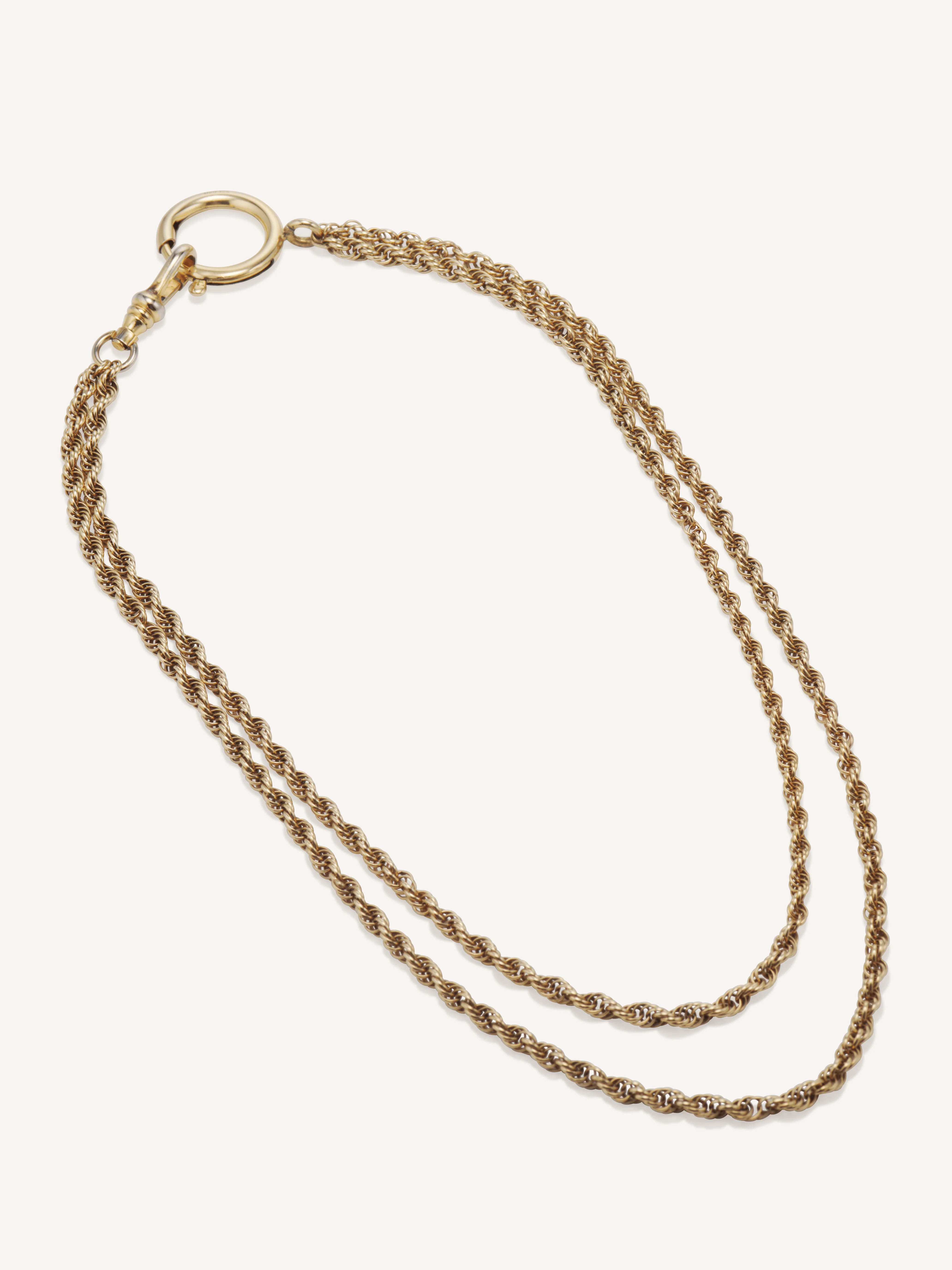 Vintage Gold Albert Watch Chain Necklace with Dog Clasp & Ring