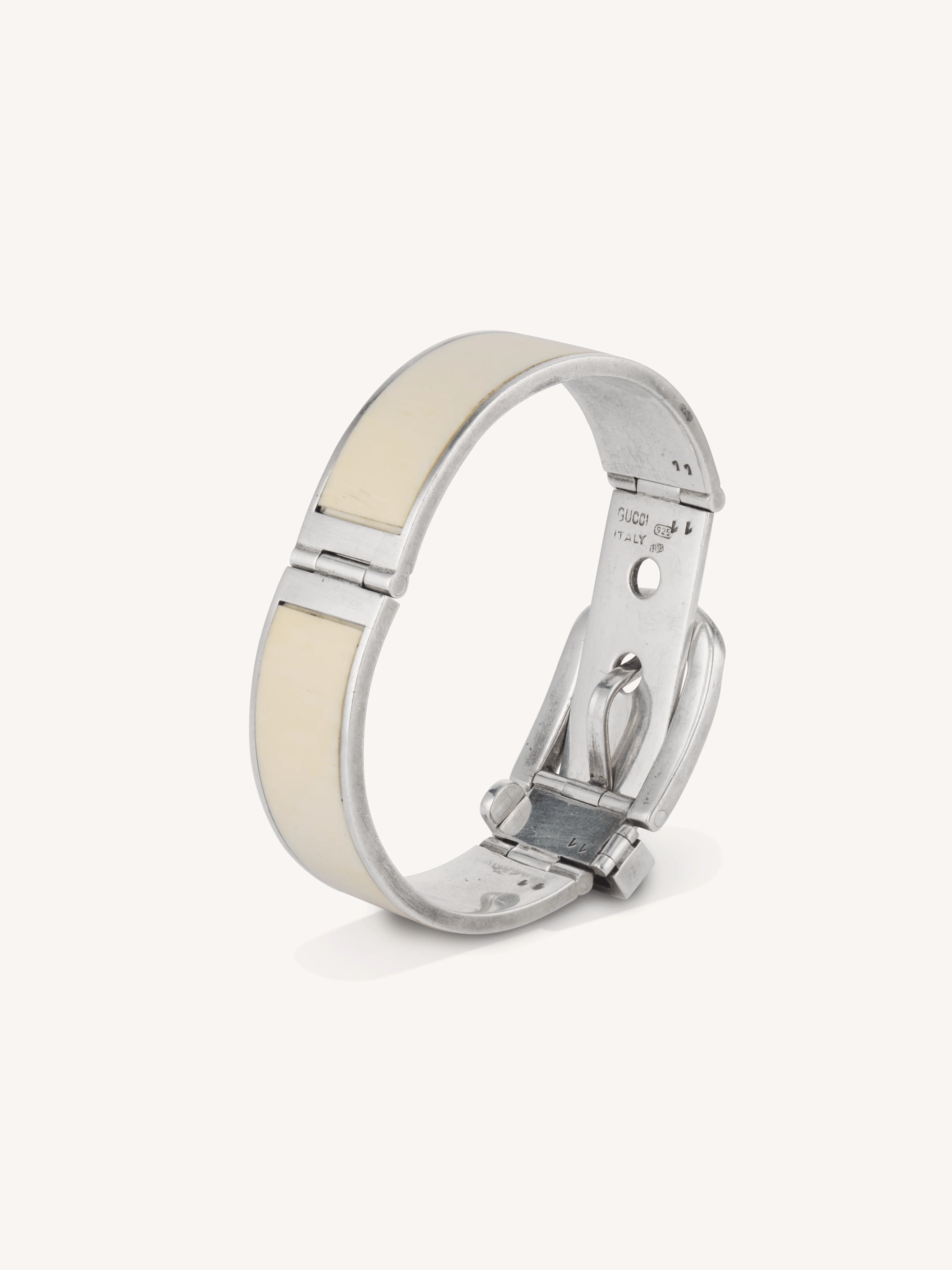 1970'S Vintage Gucci Silver & Bone Buckle Bracelet - Image 5