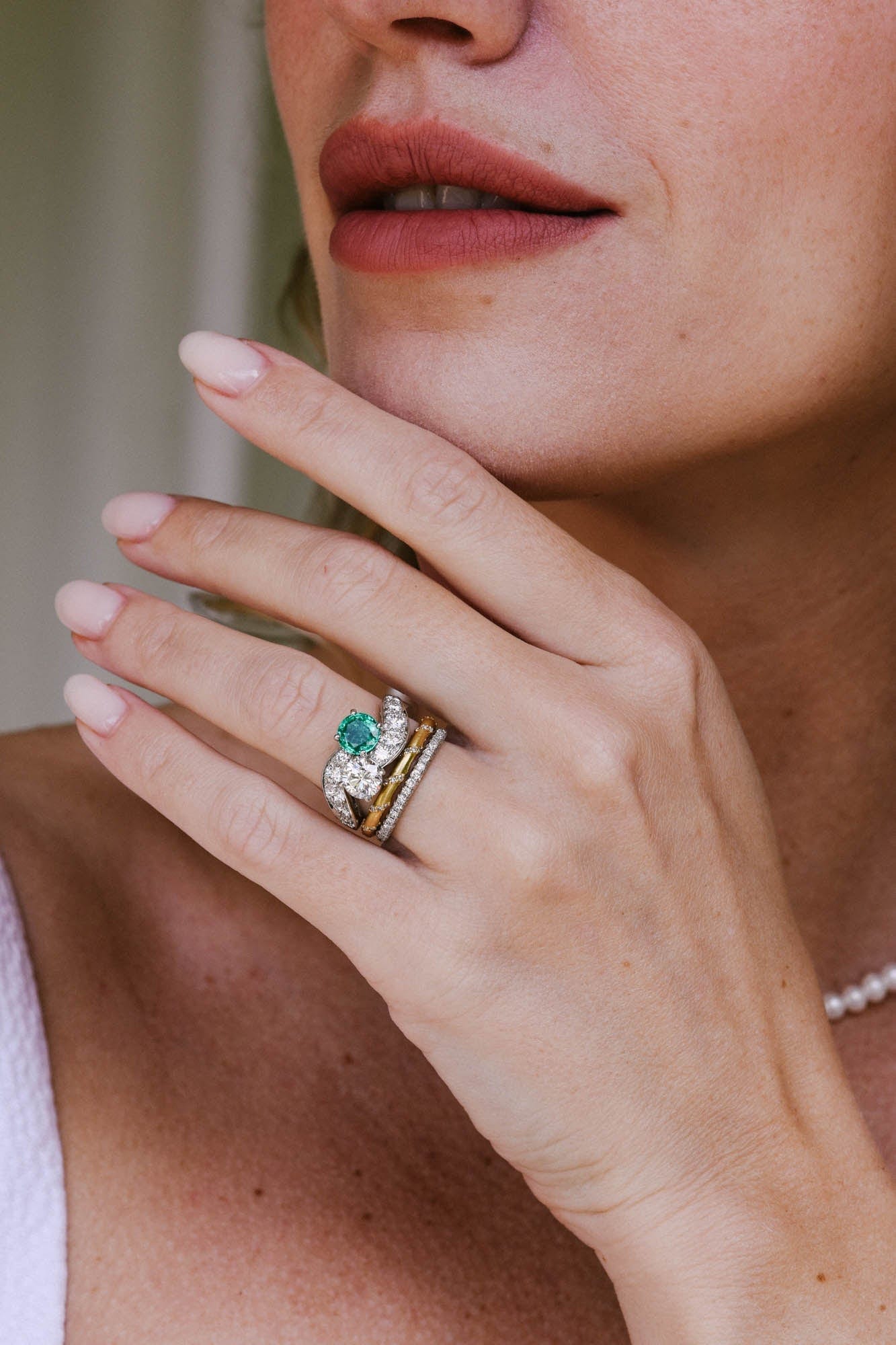Vintage Emerald & Diamond Toi et Moi Ring - Image 3