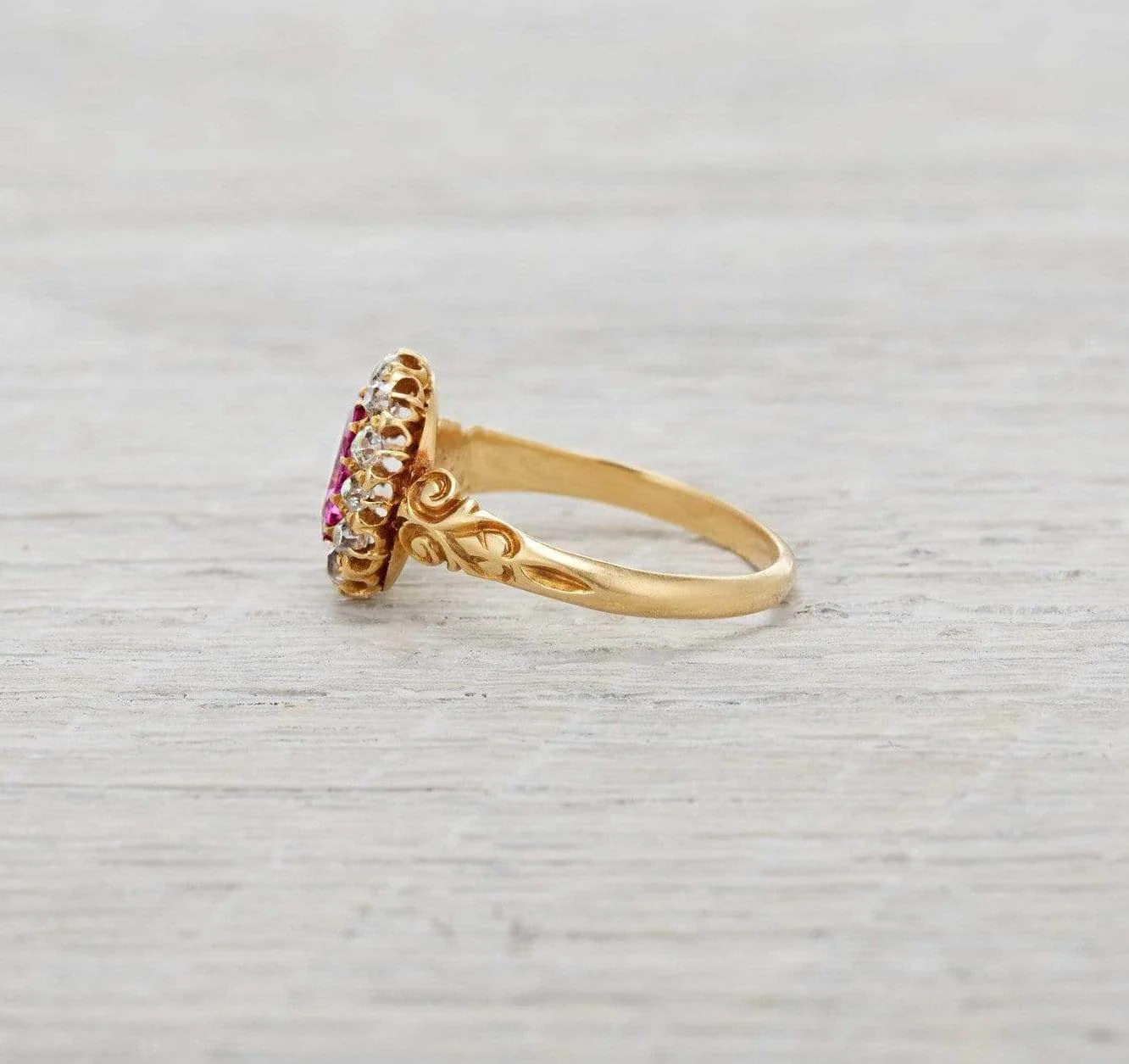Vintage Victorian Pink Sapphire & Diamond Engagement Ring - Image 3
