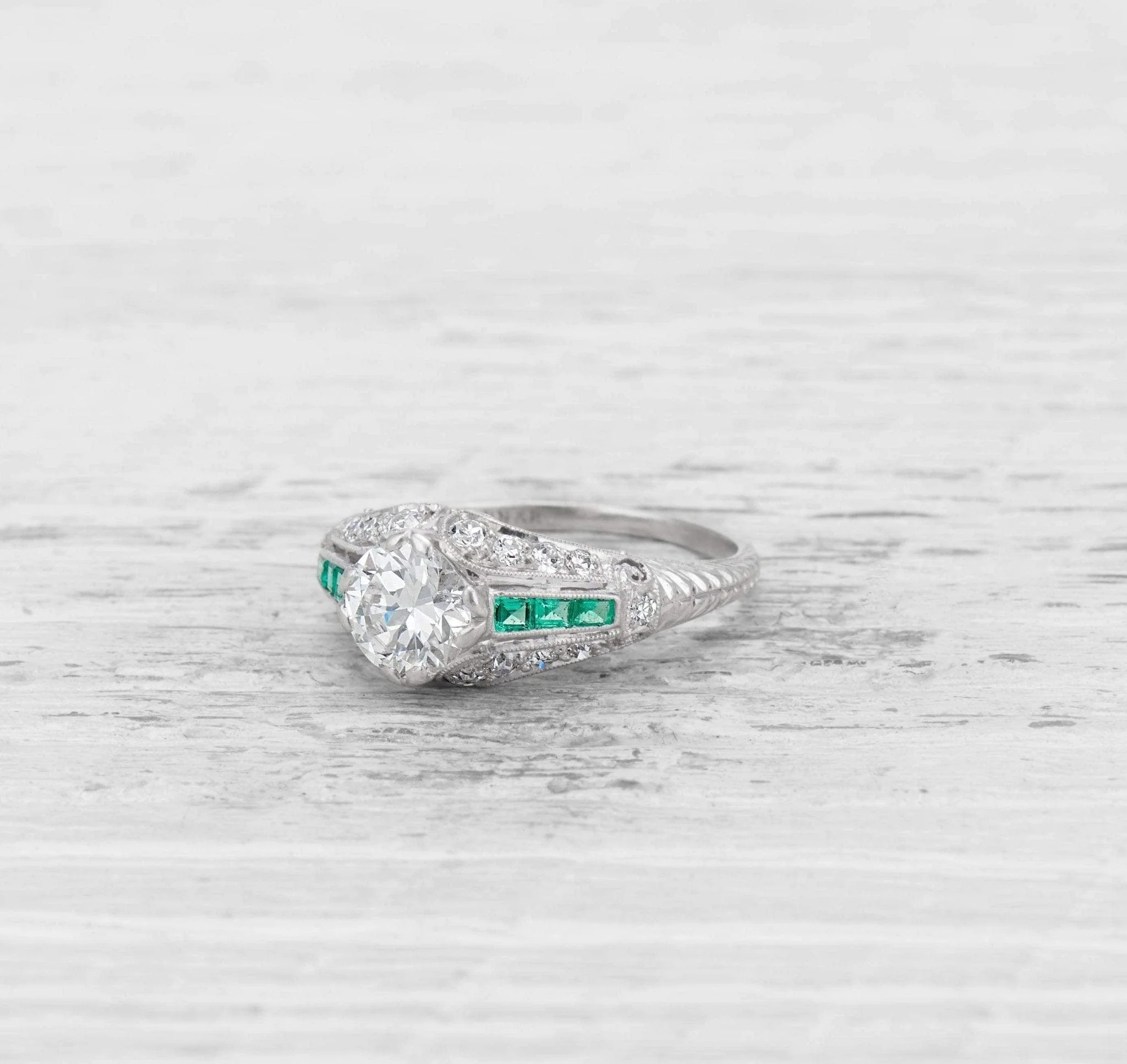 .94 CARAT BAILEY BANKS & BIDDLE DIAMOND AND EMERALD ENGAGEMENT RING