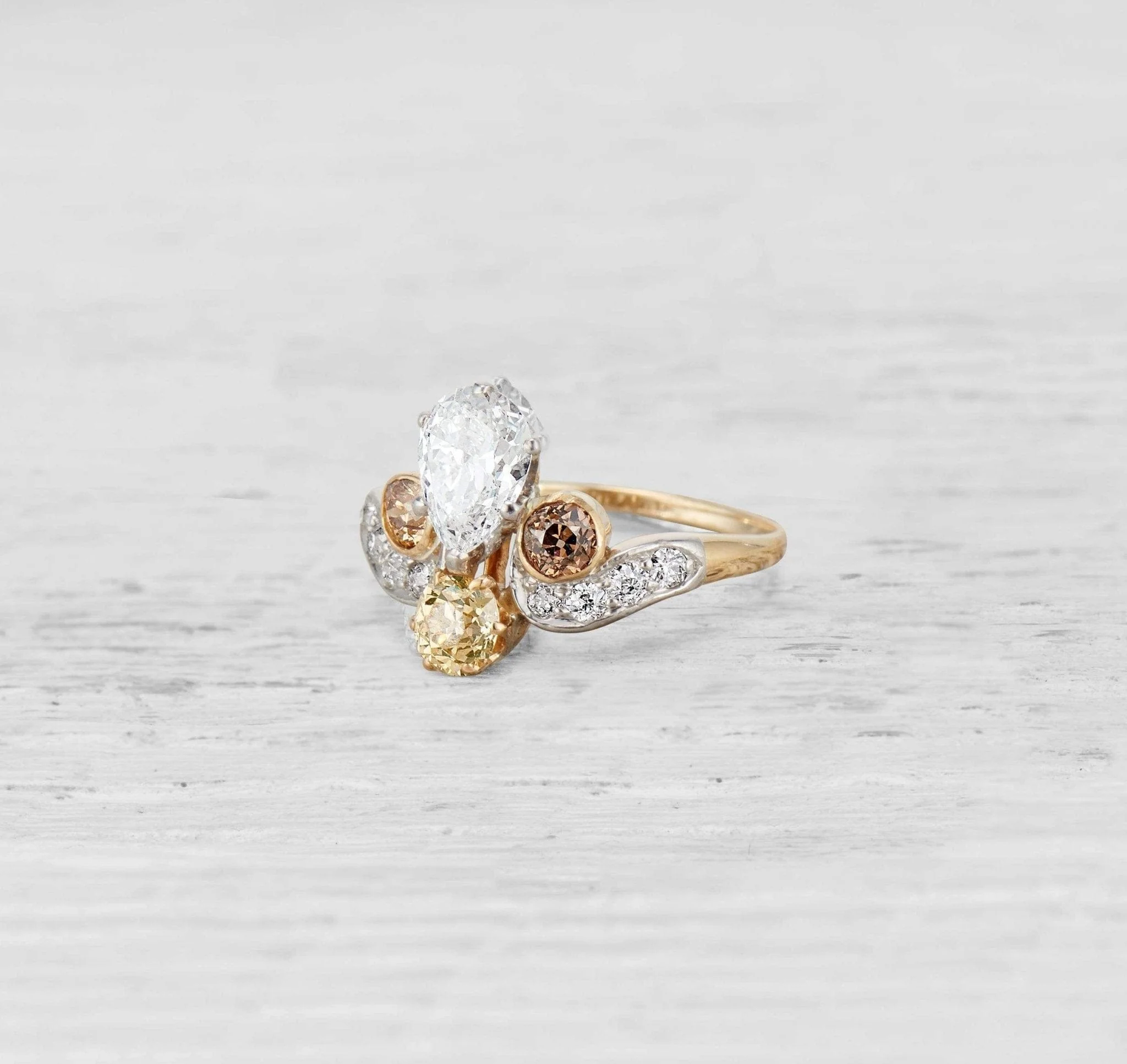 Belle Epoque Antique Tiara Pear-Shaped Diamond Ring - Image 2