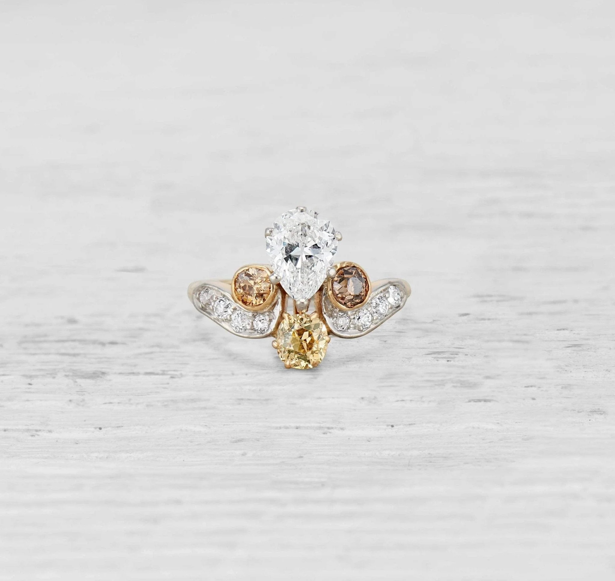 Belle Epoque Antique Tiara Pear-Shaped Diamond Ring - Image 3