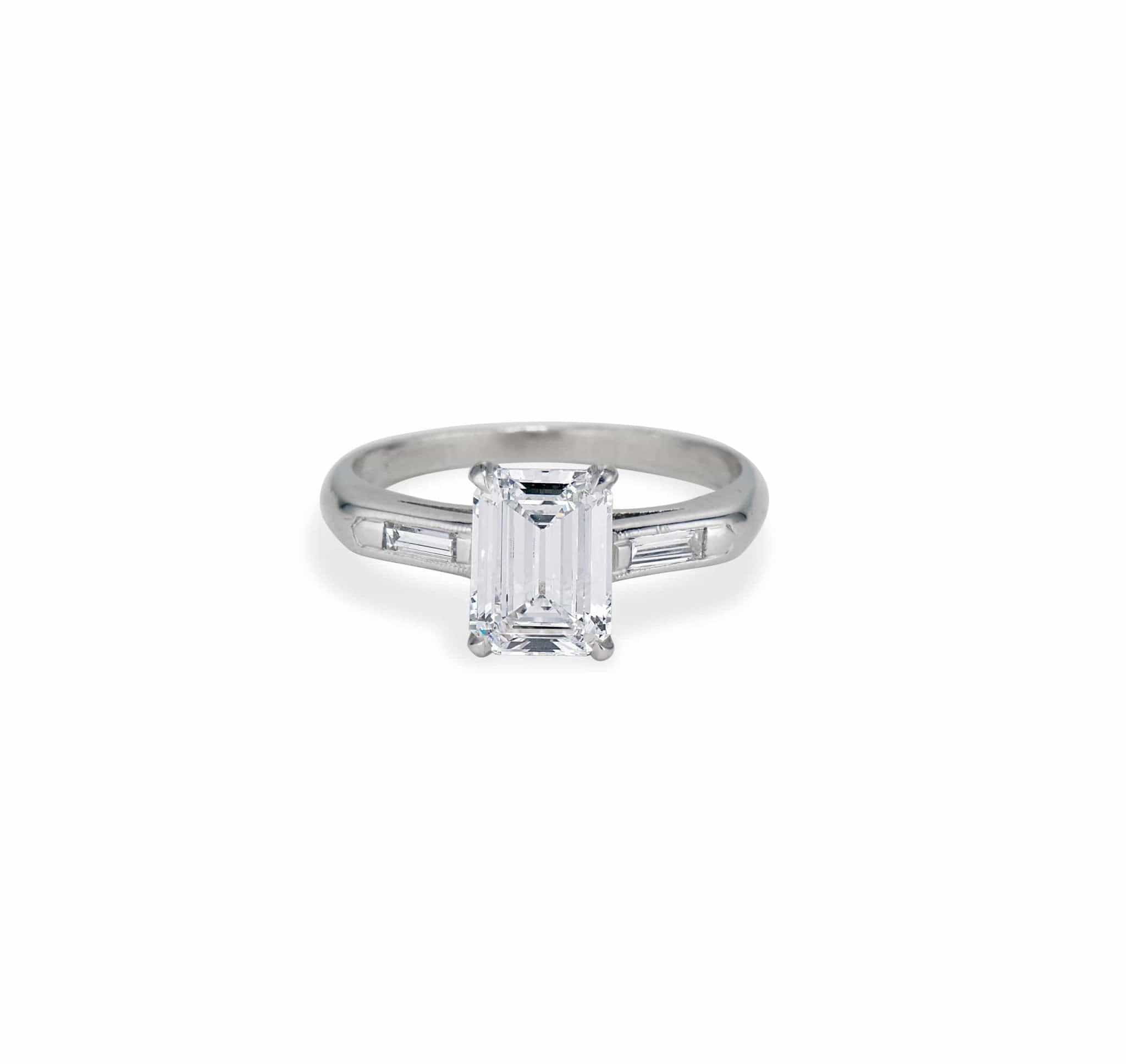 1940s 1.50 Emerald-Cut Diamond and Platinum Engagement Ring